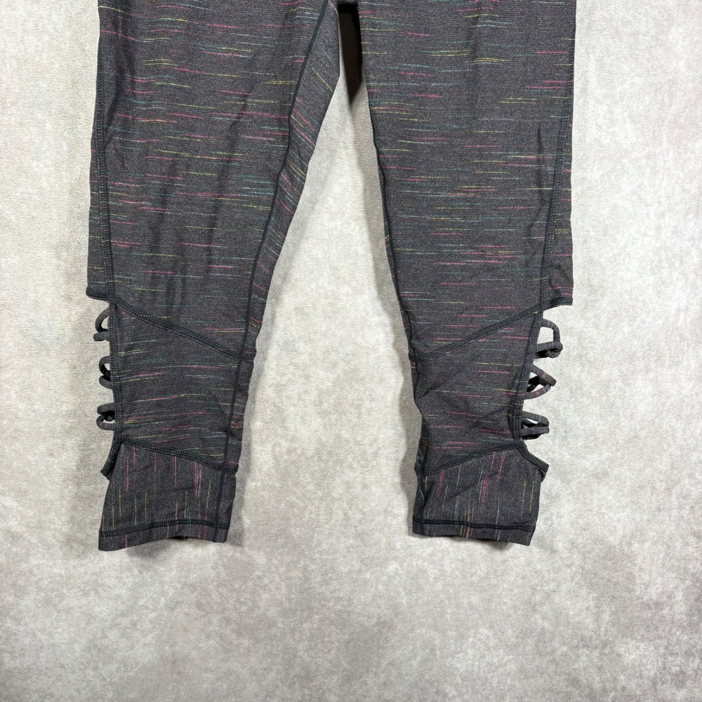 prAna Leggings Womens M Gray Roxanne Capri Strappy Lattice Space Dye Yoga Gym - Picture 3 of 9